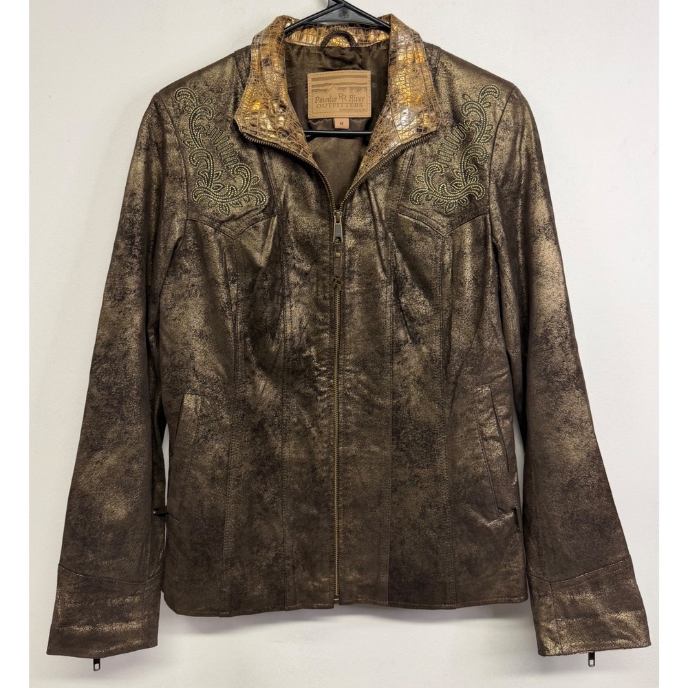 Powder River Outfitters Bronze Metallic Leather Western Cross Jacket 52-6118 M